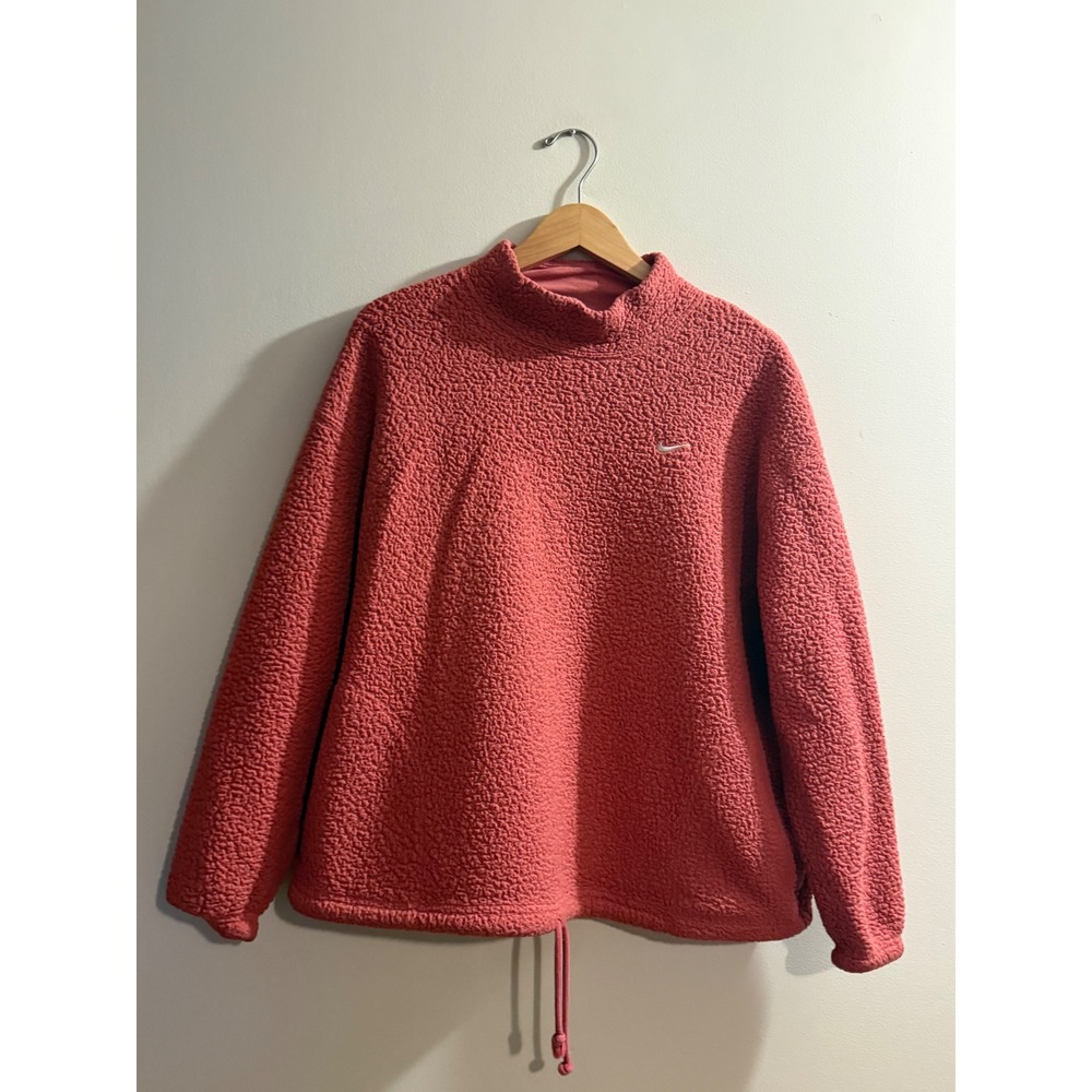 Nike Therma-FIT Women XL Coral Pink Sherpa Fleece Mock Neck Pullover Drawstring